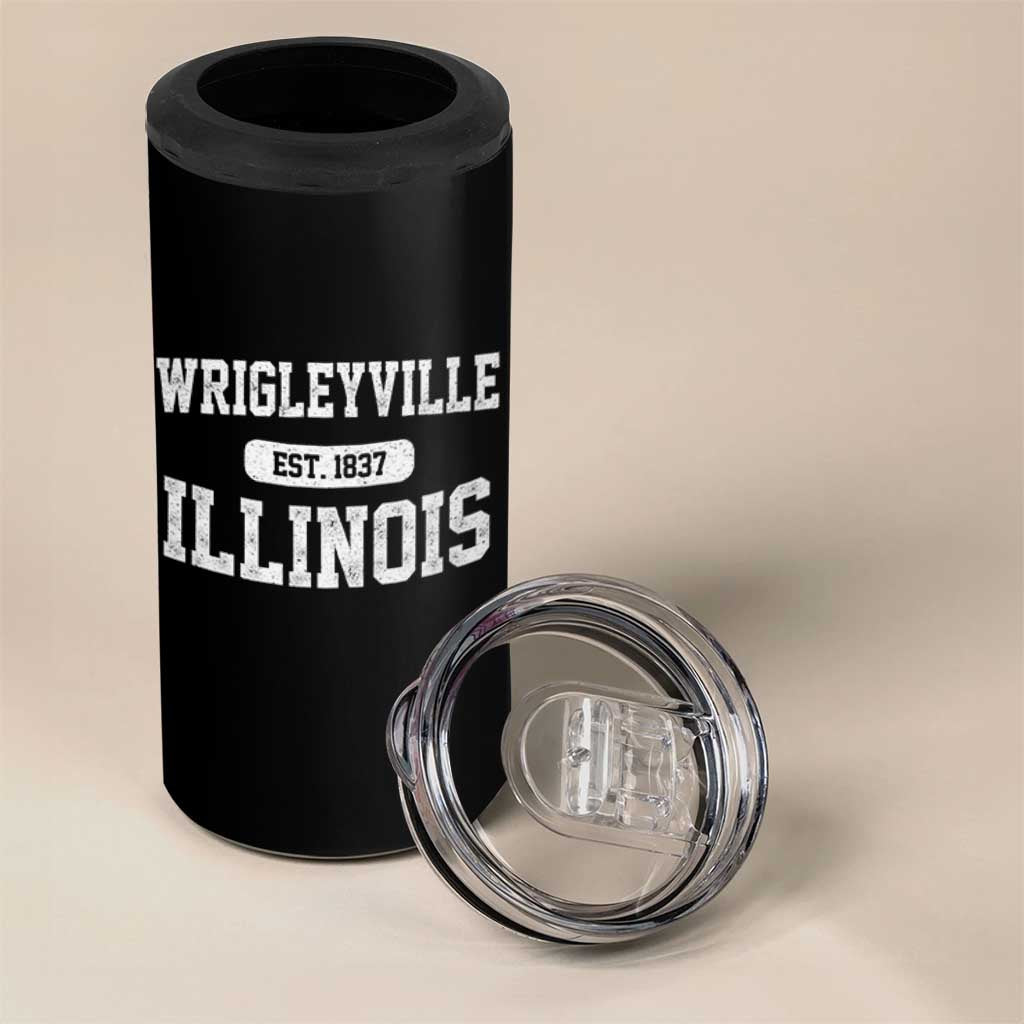 Wrigleyville Illinois 4 in 1 Can Cooler Tumbler Vintage Chicago Classic Distressed Baseball Fan Gift