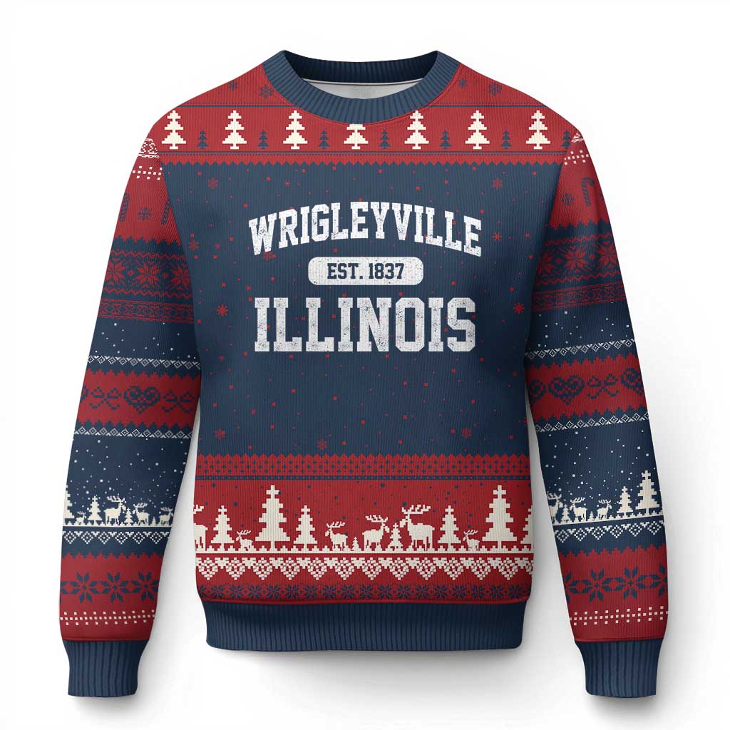 Wrigleyville Illinois Ugly Christmas Sweater Vintage Chicago Classic Distressed Baseball Fan Gift