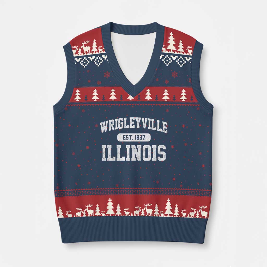 Wrigleyville Illinois V-Neck Knit Sweater Vest Vintage Chicago Classic Distressed Baseball Fan Gift