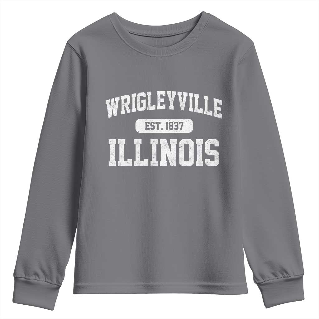 Wrigleyville Illinois Youth Sweatshirt Vintage Chicago Classic Distressed Baseball Fan Gift