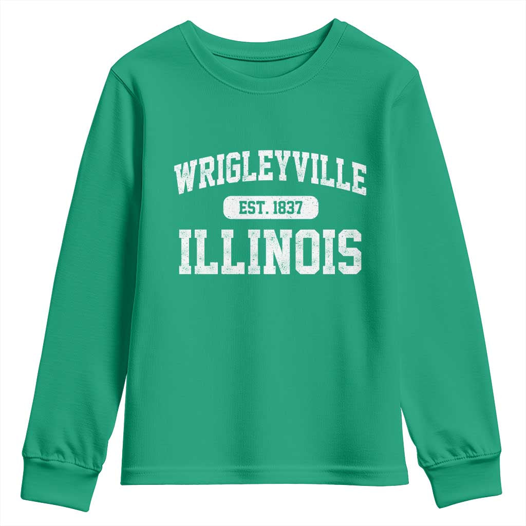 Wrigleyville Illinois Youth Sweatshirt Vintage Chicago Classic Distressed Baseball Fan Gift
