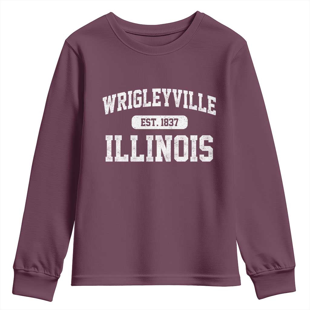 Wrigleyville Illinois Youth Sweatshirt Vintage Chicago Classic Distressed Baseball Fan Gift