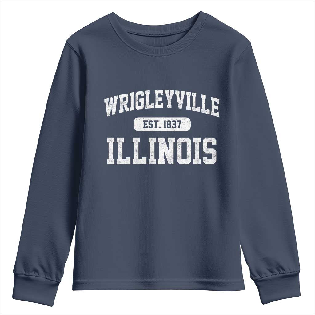 Wrigleyville Illinois Youth Sweatshirt Vintage Chicago Classic Distressed Baseball Fan Gift