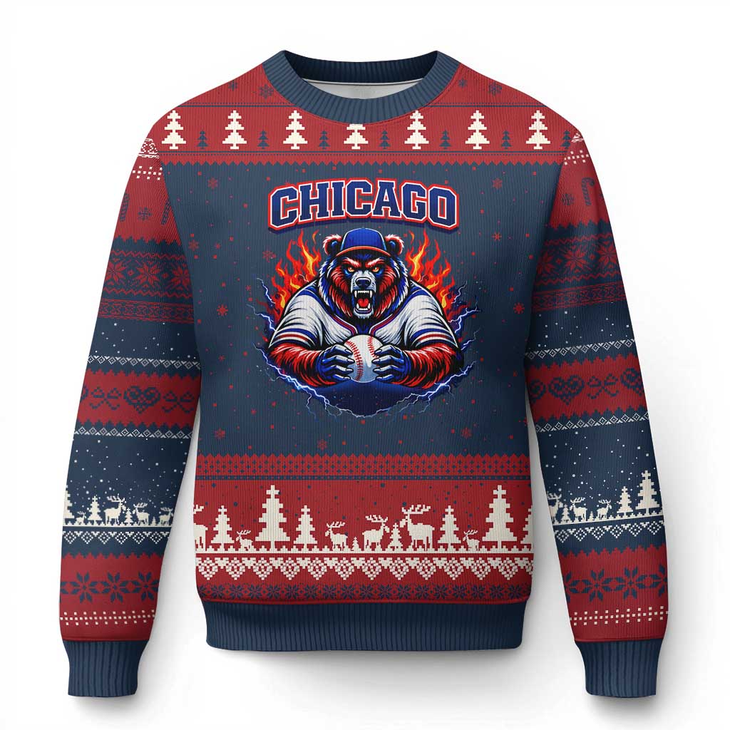 Vintage Chicago Ugly Christmas Sweater Retro Baseball Fans