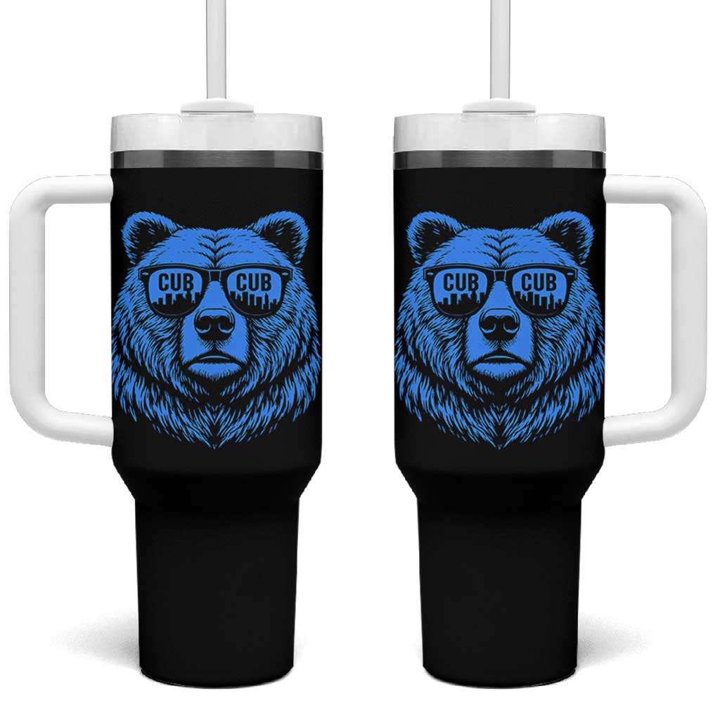 Vintage Cub Tumbler With Handle With Sunglasses Retro Baseball Fans