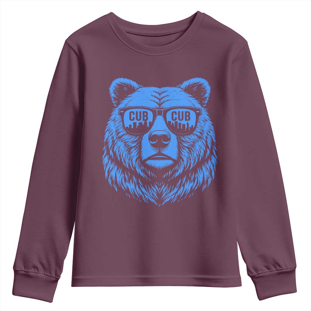 Vintage Cub Youth Sweatshirt With Sunglasses Retro Baseball Fans