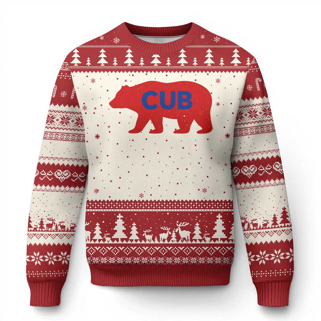 Vintage Cub Ugly Christmas Sweater Retro Sports Bear Baseball Fans