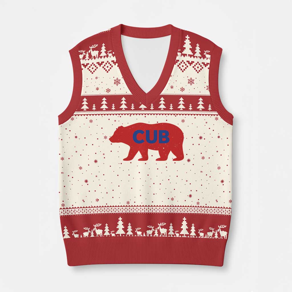 Vintage Cub V-Neck Knit Sweater Vest Retro Sports Bear Baseball Fans