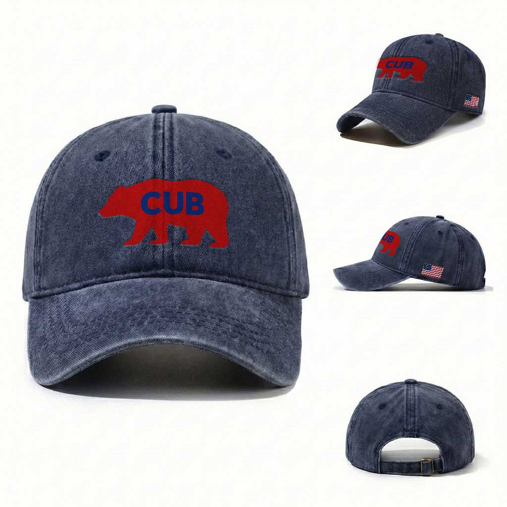 Vintage Cub Washed Cotton Baseball Cap Retro Sports Bear Baseball Fans