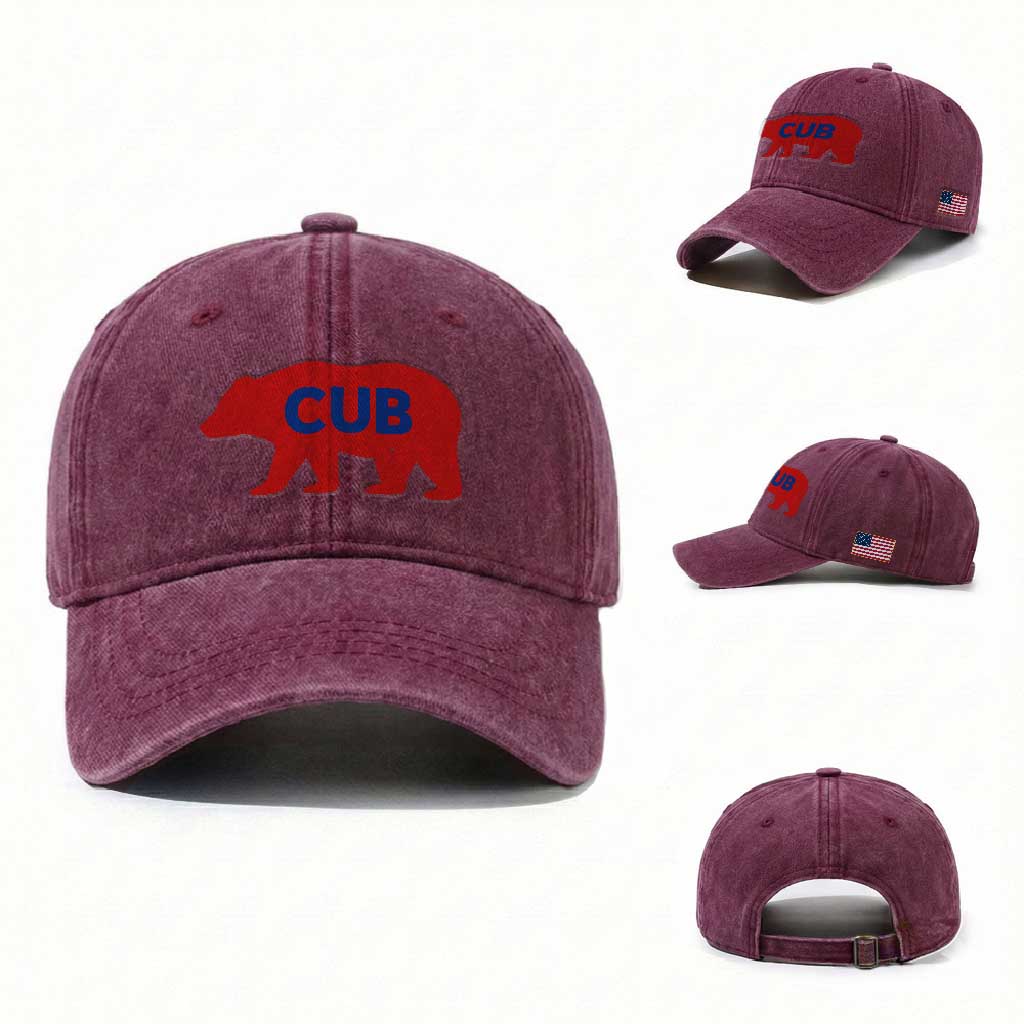 Vintage Cub Washed Cotton Baseball Cap Retro Sports Bear Baseball Fans