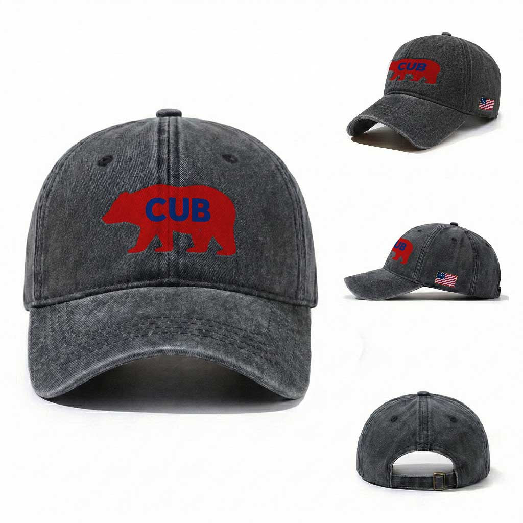 Vintage Cub Washed Cotton Baseball Cap Retro Sports Bear Baseball Fans