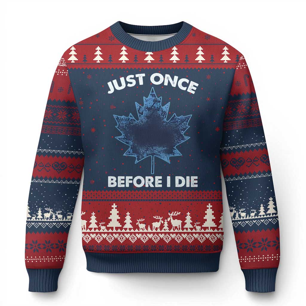 Canada Hockey Ugly Christmas Sweater Toronto Just Once Before I Die Vintage Canadian Maple Leafs - Wonder Print Shop