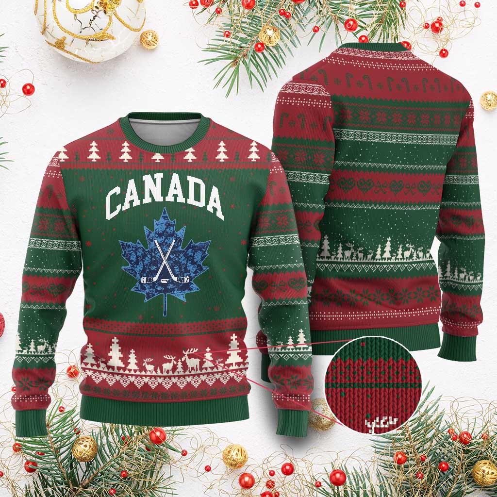 Vintage Canada Hockey Ugly Christmas Sweater Maple Leafs - Wonder Print Shop