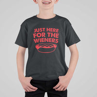 4th of July Just Here For The Wieners T Shirt For Kid Funny Hot Dog Independence Day Patriotic Weenies - Wonder Print Shop