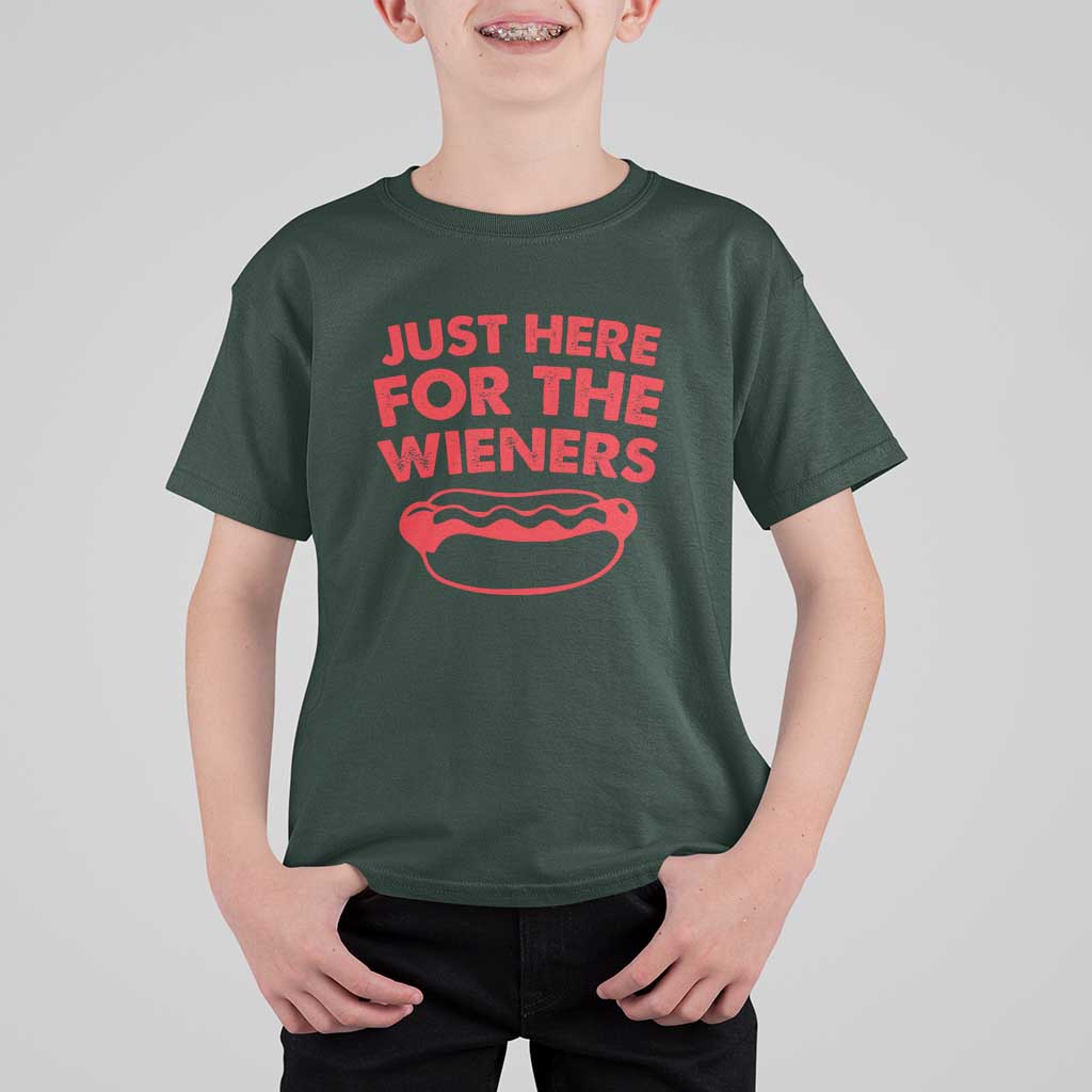 4th of July Just Here For The Wieners T Shirt For Kid Funny Hot Dog Independence Day Patriotic Weenies - Wonder Print Shop