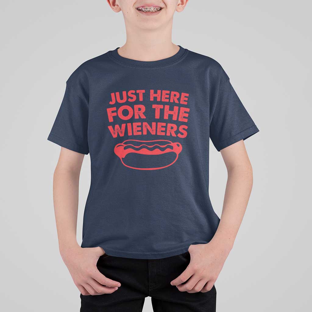 4th of July Just Here For The Wieners T Shirt For Kid Funny Hot Dog Independence Day Patriotic Weenies - Wonder Print Shop