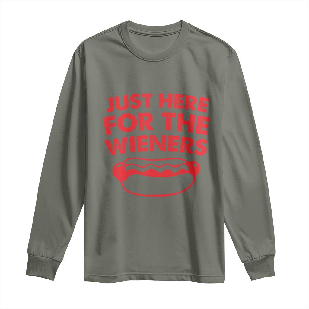 4th of July Just Here For The Wieners Long Sleeve Shirt Funny Hot Dog Independence Day Patriotic Weenies - Wonder Print Shop
