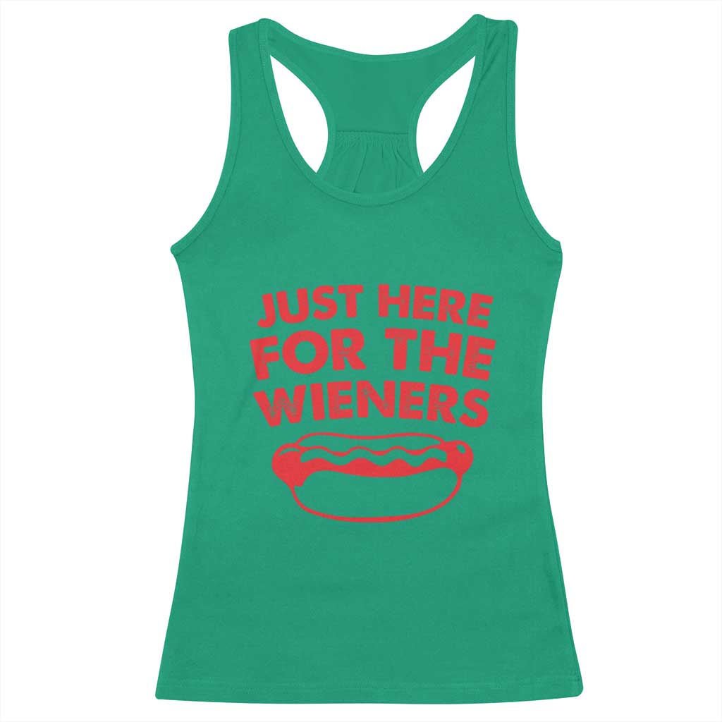 4th of July Just Here For The Wieners Racerback Tank Top Funny Hot Dog Independence Day Patriotic Weenies - Wonder Print Shop