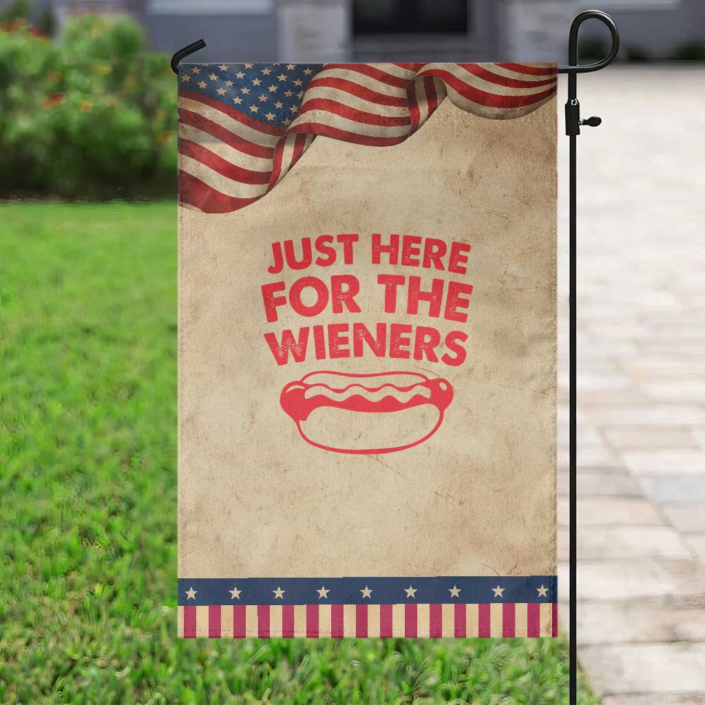 4th of July Just Here For The Wieners Garden Flag Funny Hot Dog Independence Day Patriotic Weenies