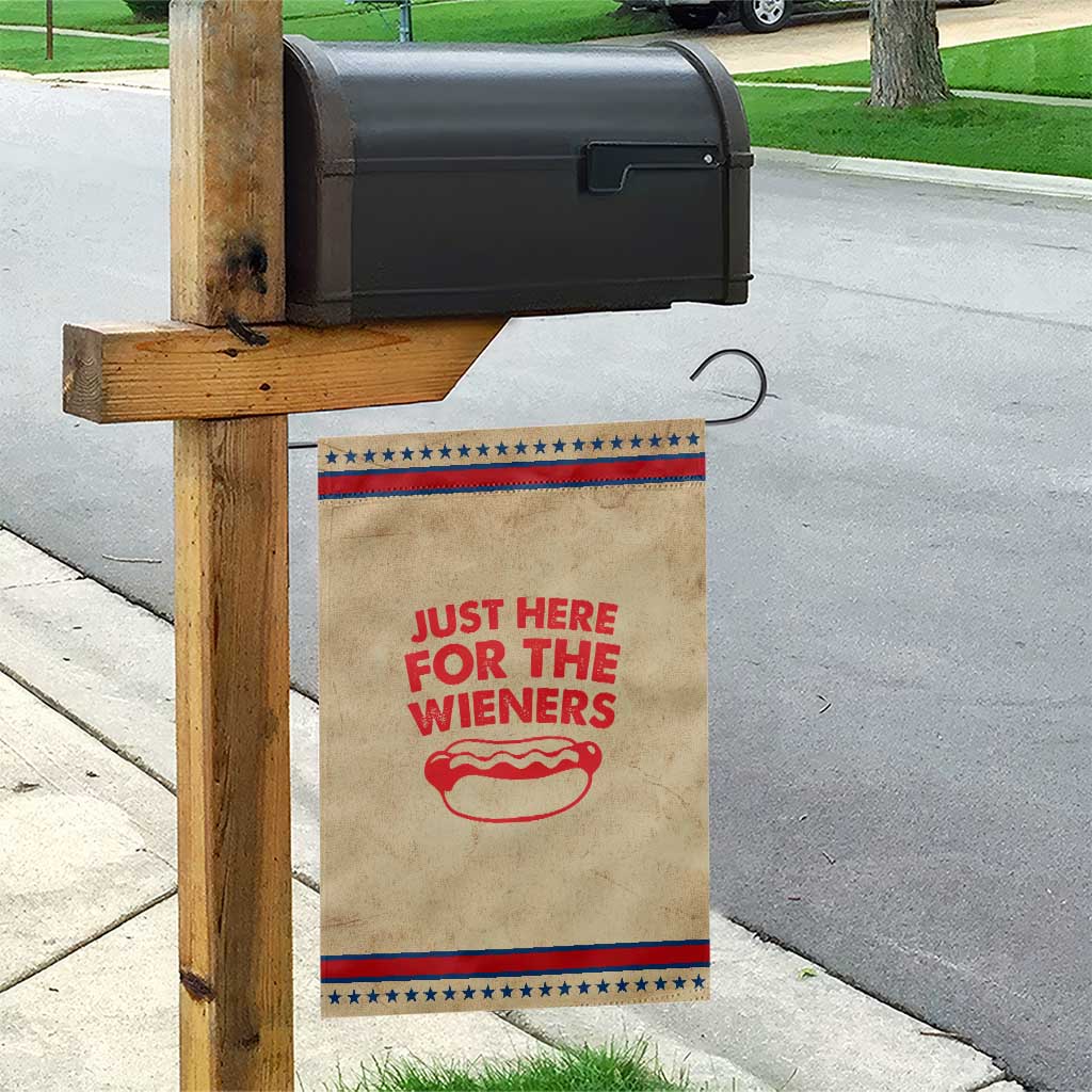 4th of July Just Here For The Wieners Garden Flag Funny Hot Dog Independence Day Patriotic Weenies