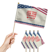 4th of July Just Here For The Wieners Patriotic Handheld Flag Funny Hot Dog Independence Day Weenies