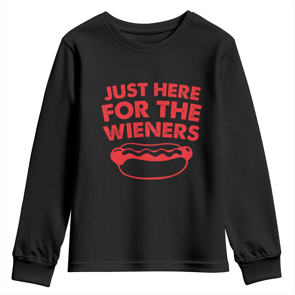 4th of July Just Here For The Wieners Youth Sweatshirt Funny Hot Dog Independence Day Patriotic Weenies - Wonder Print Shop