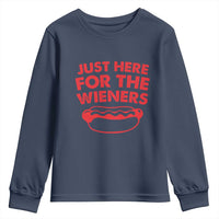4th of July Just Here For The Wieners Youth Sweatshirt Funny Hot Dog Independence Day Patriotic Weenies - Wonder Print Shop
