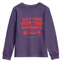 4th of July Just Here For The Wieners Youth Sweatshirt Funny Hot Dog Independence Day Patriotic Weenies - Wonder Print Shop