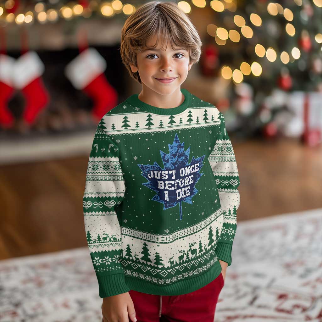 Vintage Canada Hockey Ugly Christmas Sweater Toronto Just Once Before I Die Maple Leafs - Wonder Print Shop