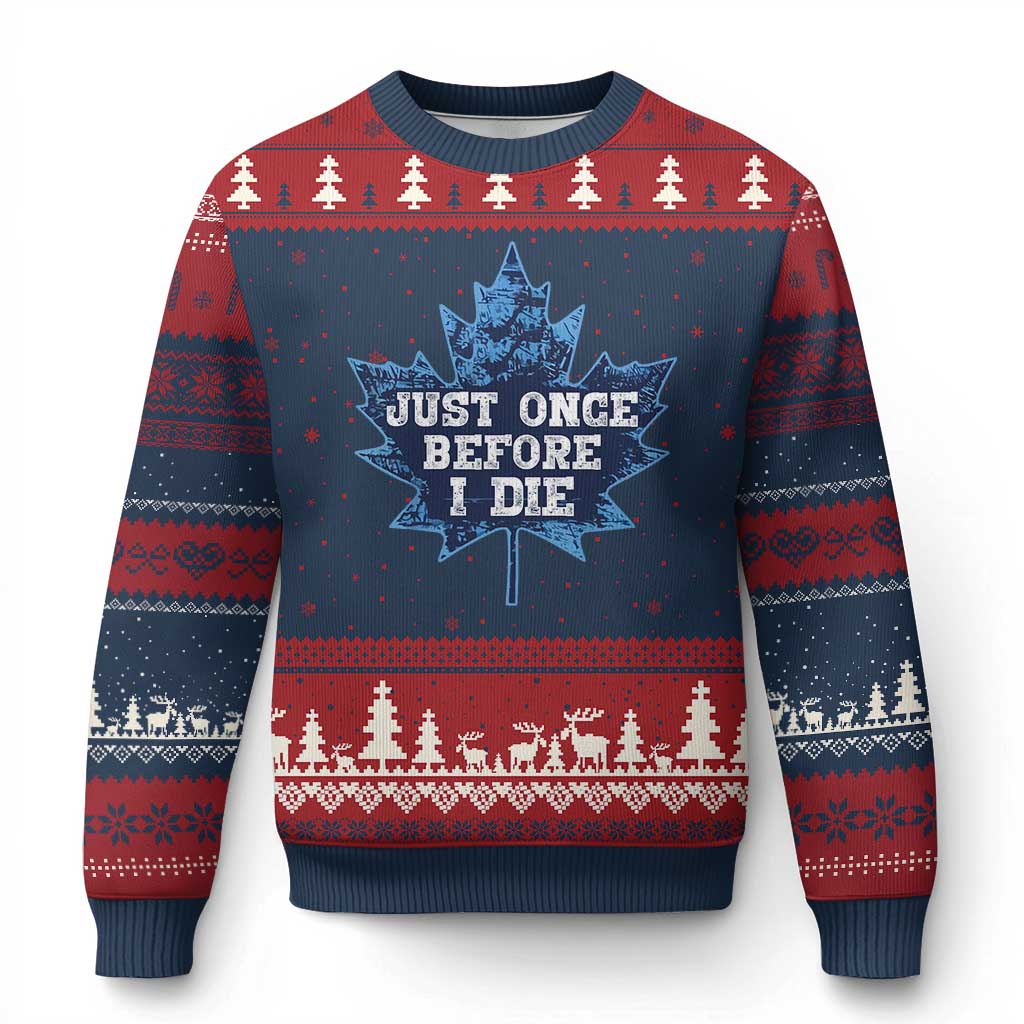 Vintage Canada Hockey Ugly Christmas Sweater Toronto Just Once Before I Die Maple Leafs - Wonder Print Shop