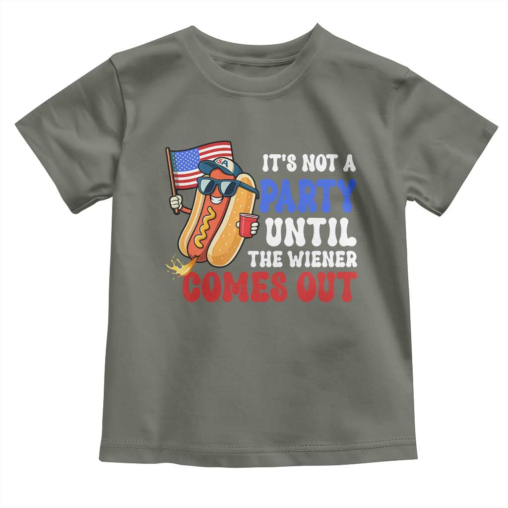4th of July It's Not A Party Until The Wiener Comes Out Toddler T Shirt Funny Hot Dog Independence Day Patriotic Weenies - Wonder Print Shop