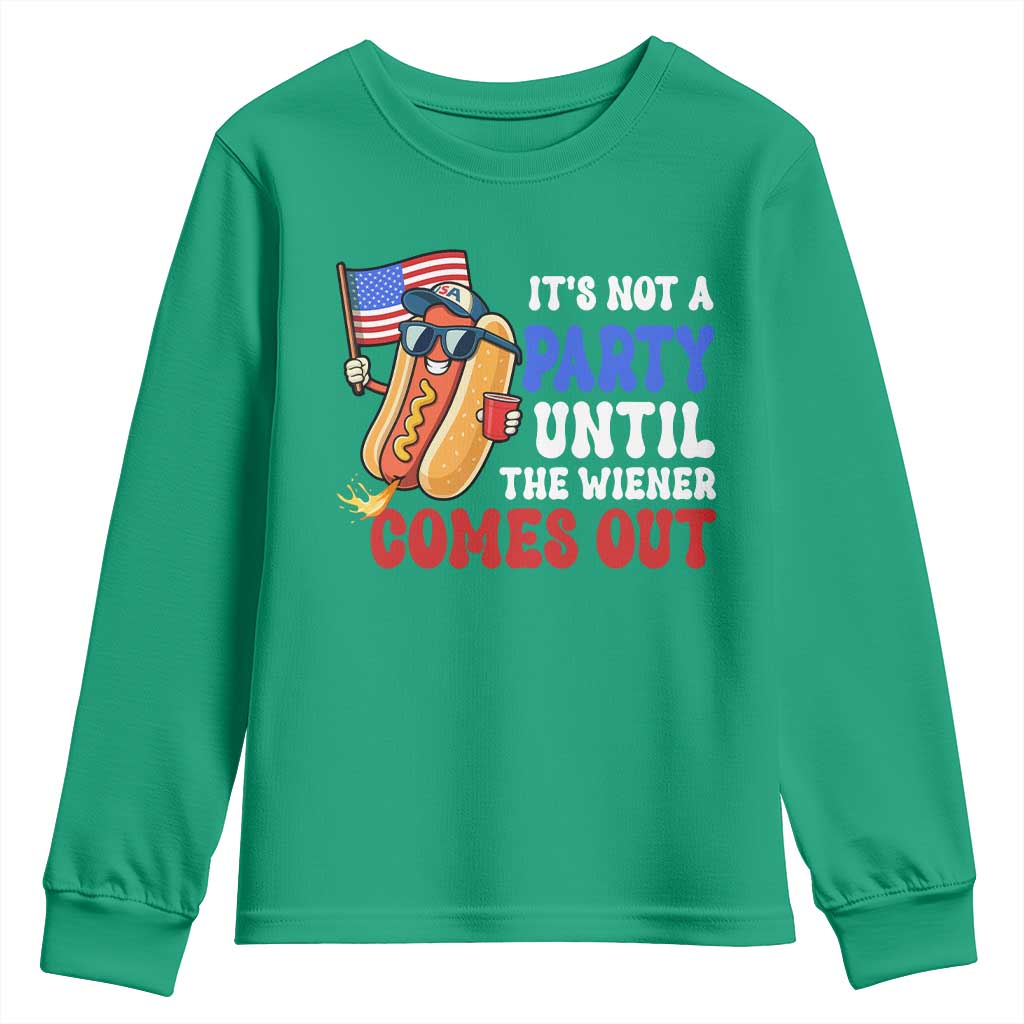 4th of July It's Not A Party Until The Wiener Comes Out Youth Sweatshirt Funny Hot Dog Independence Day Patriotic Weenies - Wonder Print Shop
