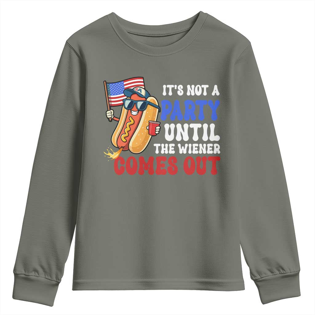 4th of July It's Not A Party Until The Wiener Comes Out Youth Sweatshirt Funny Hot Dog Independence Day Patriotic Weenies - Wonder Print Shop