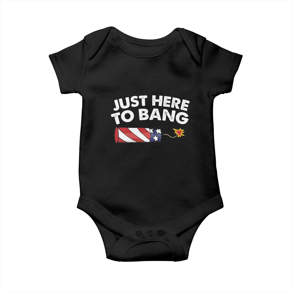 Funny 4th July Just Here To Bang Baby Onesie USA Fireworks American Flag - Wonder Print Shop