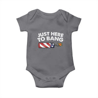 Funny 4th July Just Here To Bang Baby Onesie USA Fireworks American Flag - Wonder Print Shop