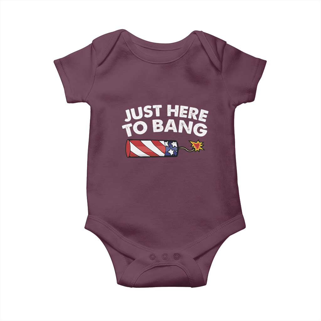 Funny 4th July Just Here To Bang Baby Onesie USA Fireworks American Flag - Wonder Print Shop