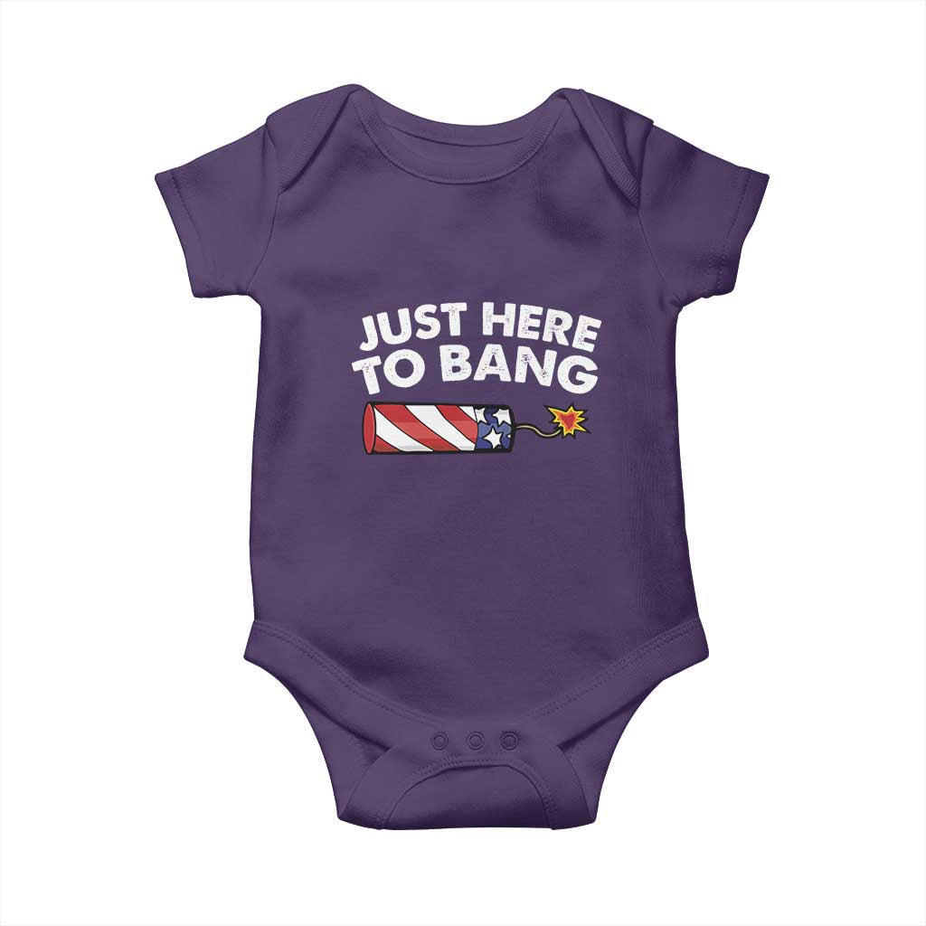 Funny 4th July Just Here To Bang Baby Onesie USA Fireworks American Flag - Wonder Print Shop