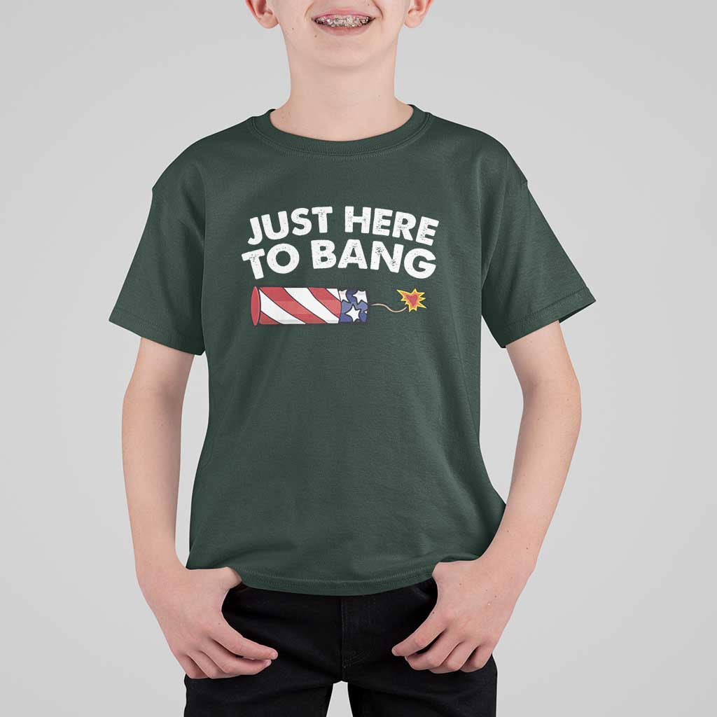 Funny 4th July Just Here To Bang T Shirt For Kid USA Fireworks American Flag - Wonder Print Shop