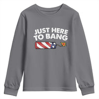 Funny 4th July Just Here To Bang Youth Sweatshirt USA Fireworks American Flag - Wonder Print Shop