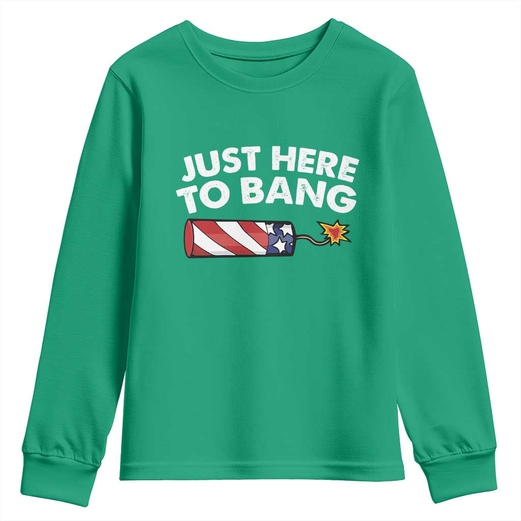 Funny 4th July Just Here To Bang Youth Sweatshirt USA Fireworks American Flag - Wonder Print Shop