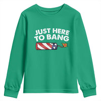 Funny 4th July Just Here To Bang Youth Sweatshirt USA Fireworks American Flag - Wonder Print Shop