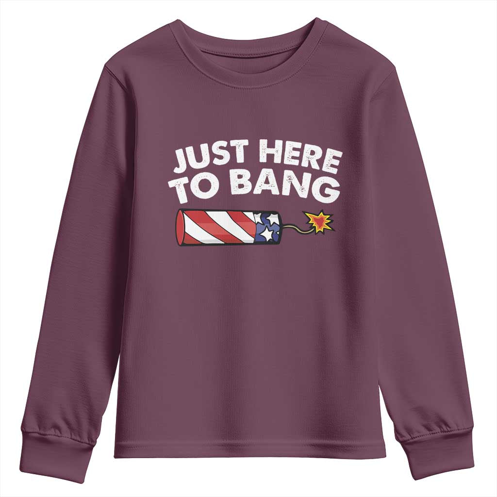Funny 4th July Just Here To Bang Youth Sweatshirt USA Fireworks American Flag - Wonder Print Shop