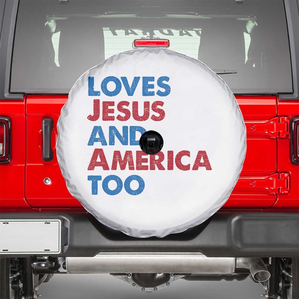 Loves Jesus and America Too Spare Tire Cover 4th of July Patriotic - Wonder Print Shop