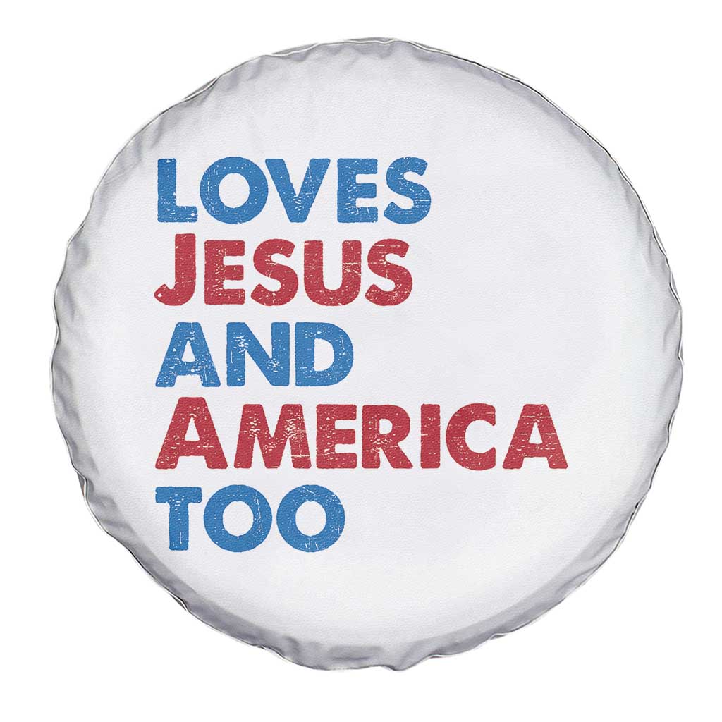 Loves Jesus and America Too Spare Tire Cover 4th of July Patriotic - Wonder Print Shop