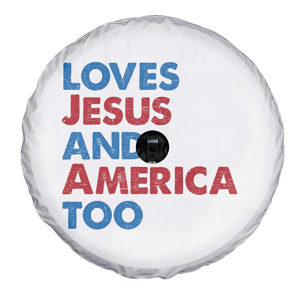 Loves Jesus and America Too Spare Tire Cover 4th of July Patriotic - Wonder Print Shop