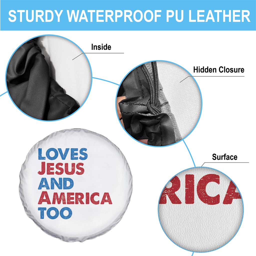 Loves Jesus and America Too Spare Tire Cover 4th of July Patriotic - Wonder Print Shop