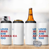 Loves Jesus and America Too 4 in 1 Can Cooler Tumbler 4th of July Patriotic - Wonder Print Shop