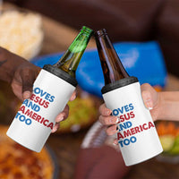 Loves Jesus and America Too 4 in 1 Can Cooler Tumbler 4th of July Patriotic - Wonder Print Shop