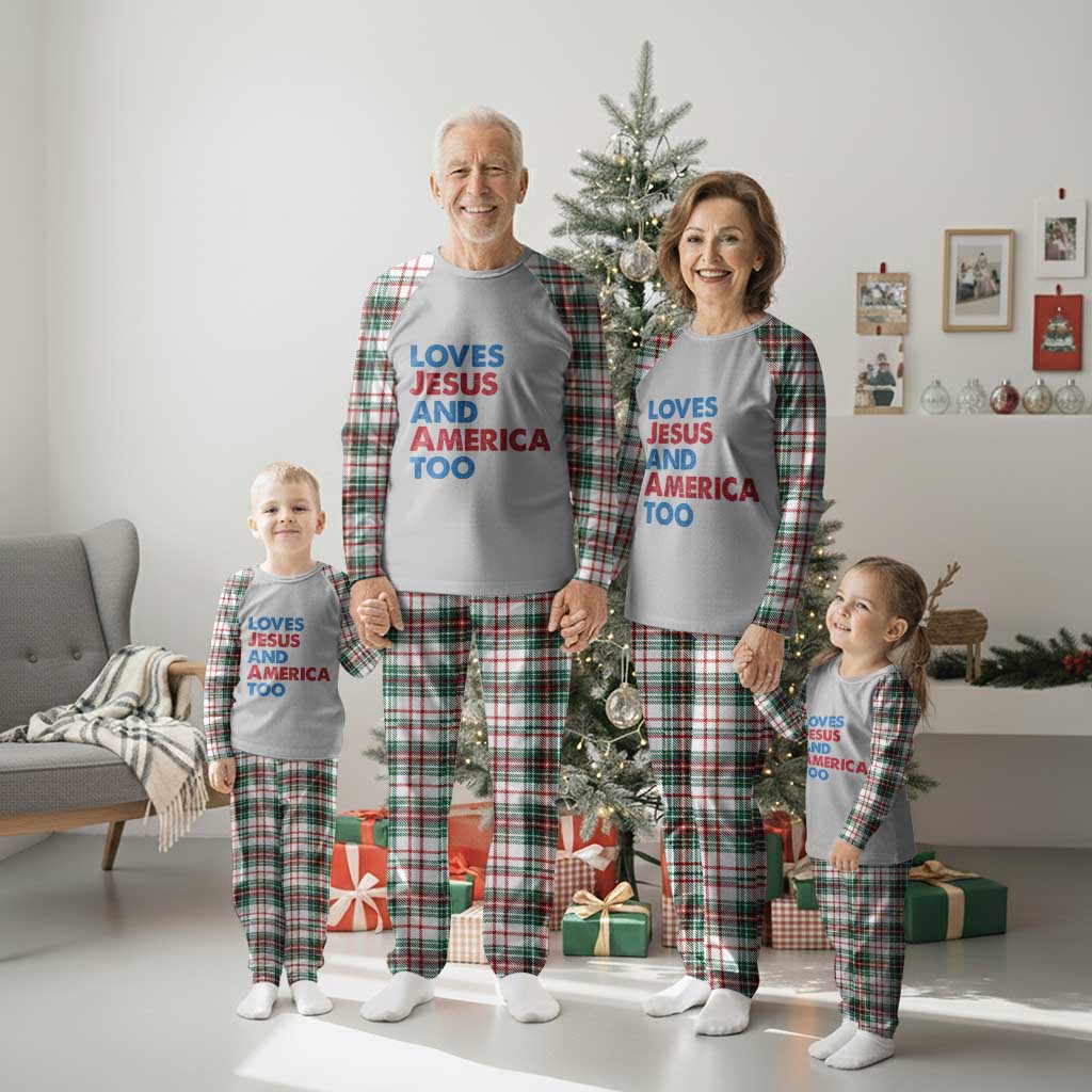 Loves Jesus and America Too Plaid Pajama Set 4th of July Patriotic - Wonder Print Shop
