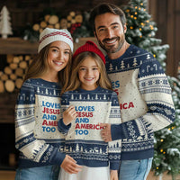 Loves Jesus and America Too Ugly Christmas Sweater 4th of July Patriotic - Wonder Print Shop